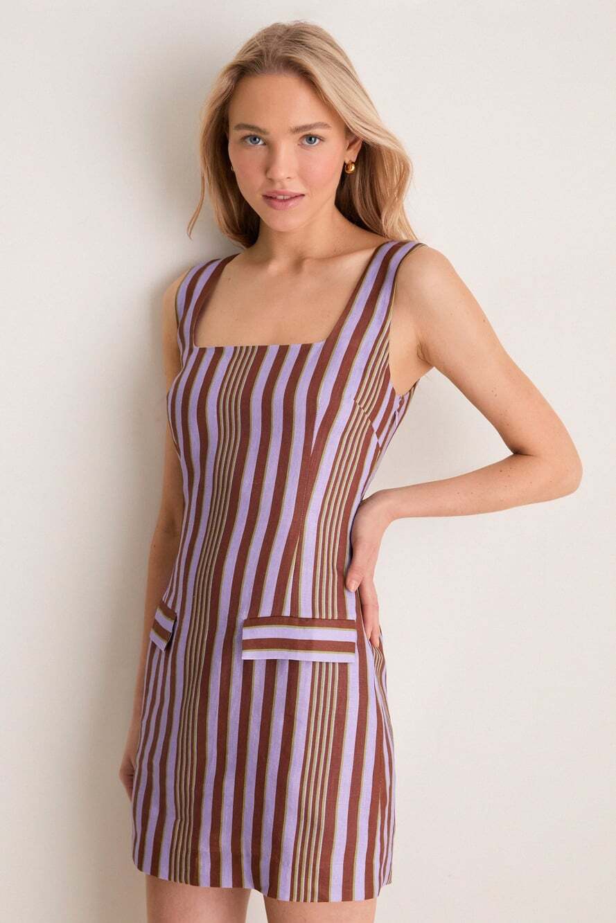 (NWOT) Hyacinth House Purple Multi Stripe Hadley Mini Dress size XS